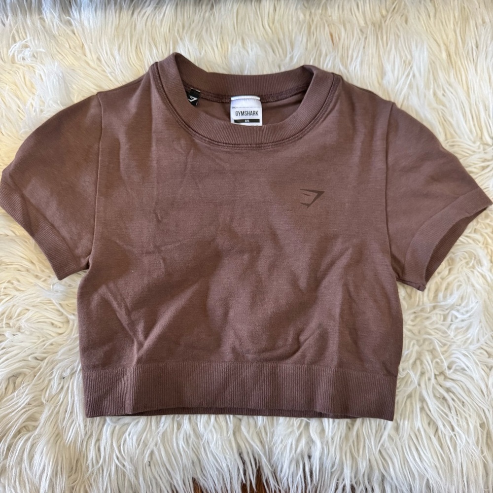 Gym Shark cotton seamless crop top in soft brown xs - Picture 3 of 9